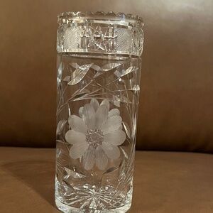 Antique American Brilliant Period Cut Crystal 6” Saw Tooth Rim Vase